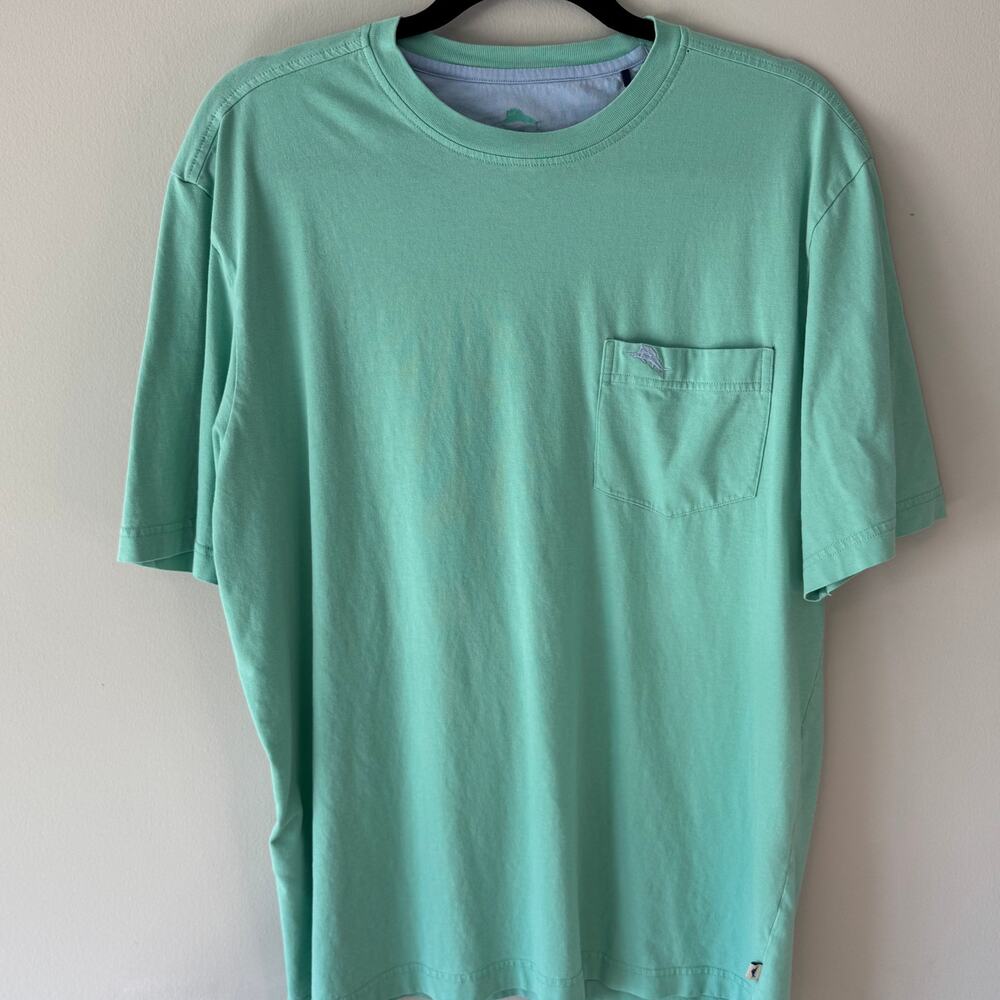Tommy Bahama Relax Men's L Green Pocket T-Shirt Marlin Logo Crew Neck Cotton